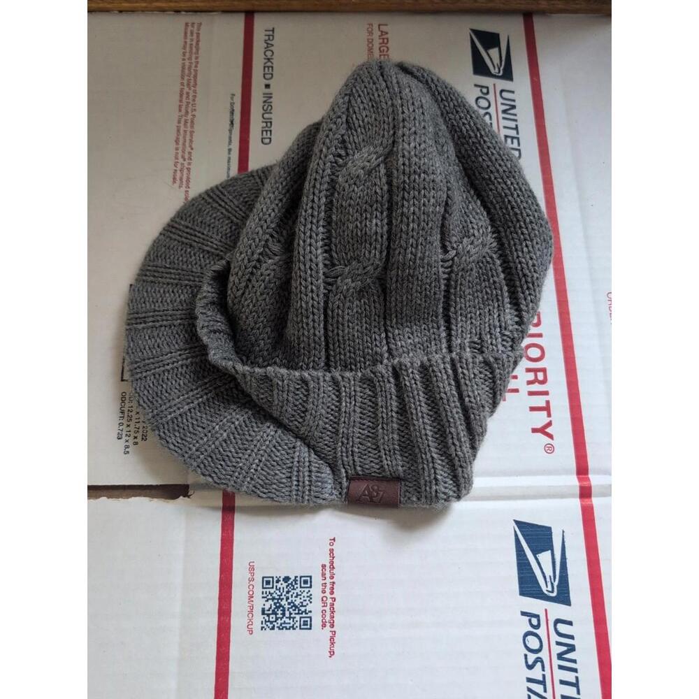 Aeropostale A87 Beanie W/ Brim Skull Cap Hat Gray T6#815